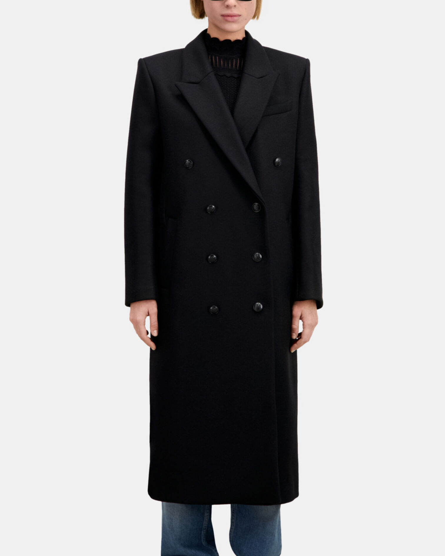Manteau long noir en laine, BLACK, hi-res image number null