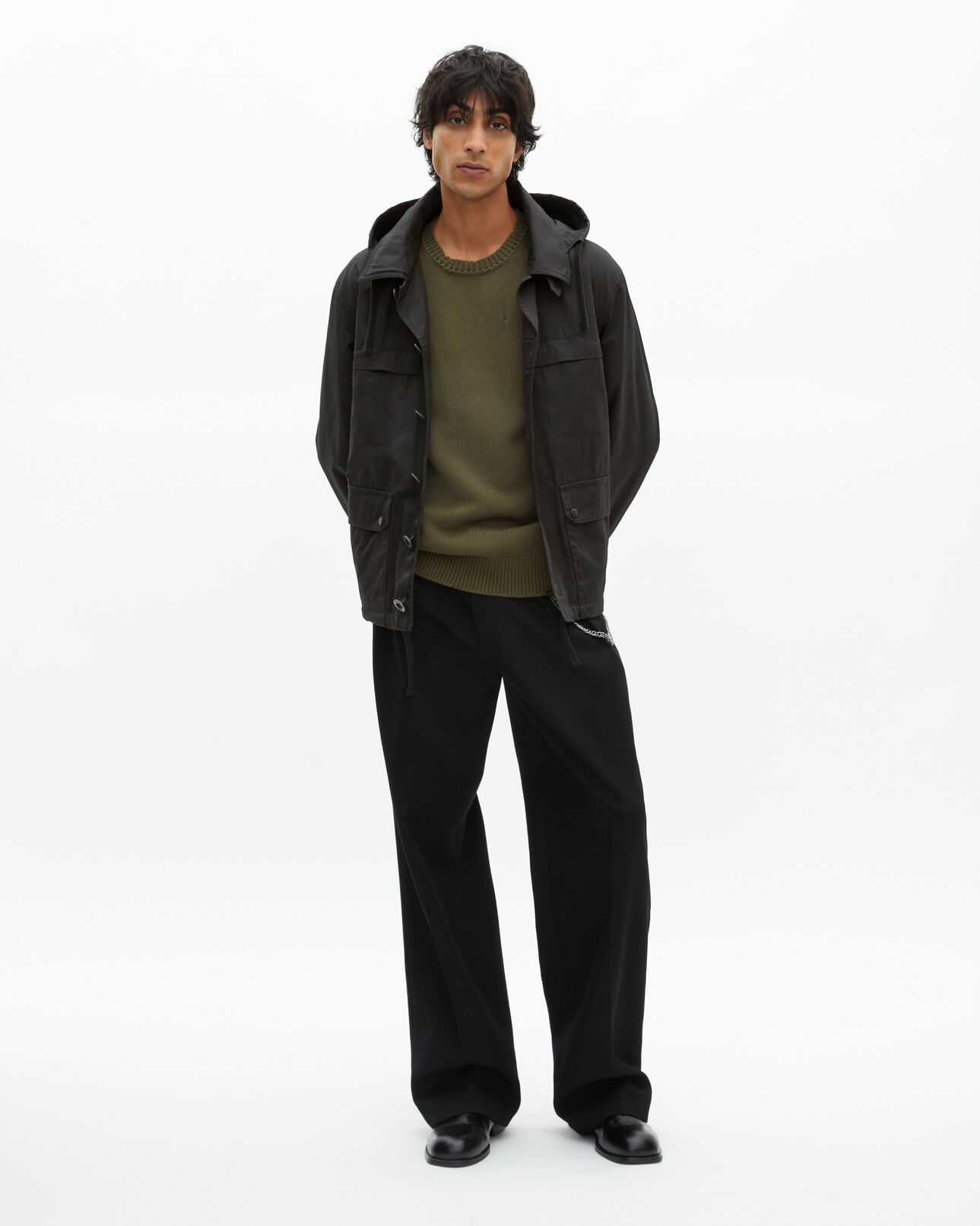 The Kooples HOMME BLACK parka courte à capuche noire