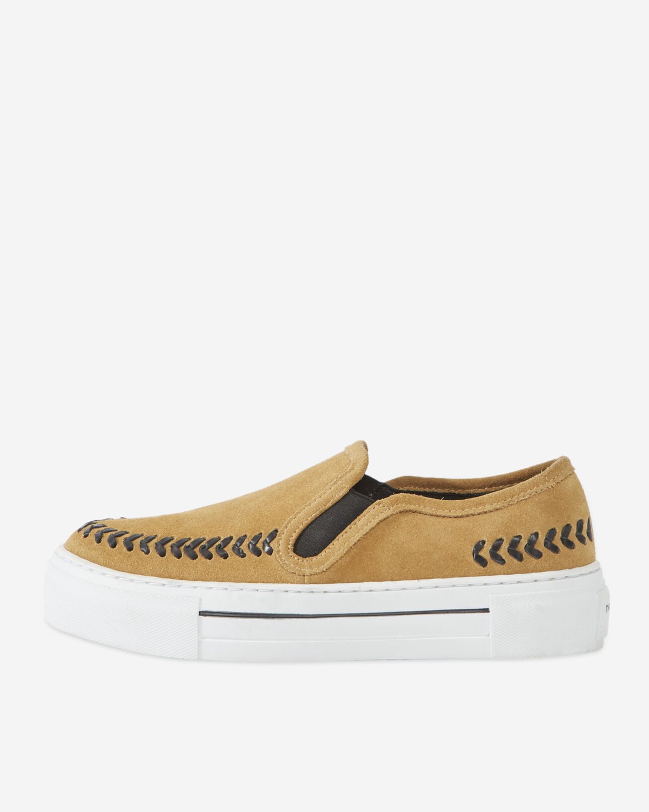 The Kooples WOMEN CAMEL low-top camel suede slip-on shoes with black details