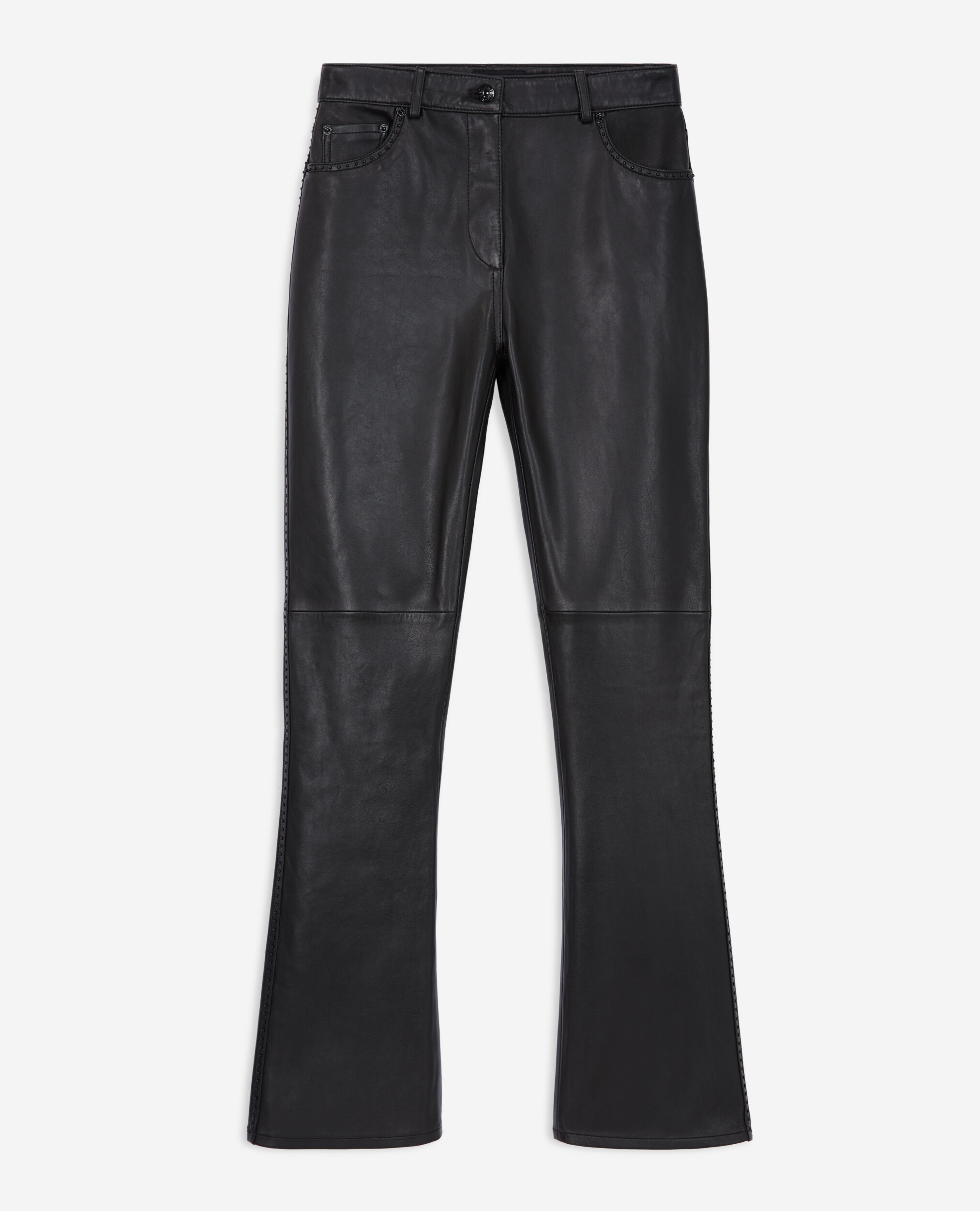 Black leather pants with studs, BLACK, hi-res image number null