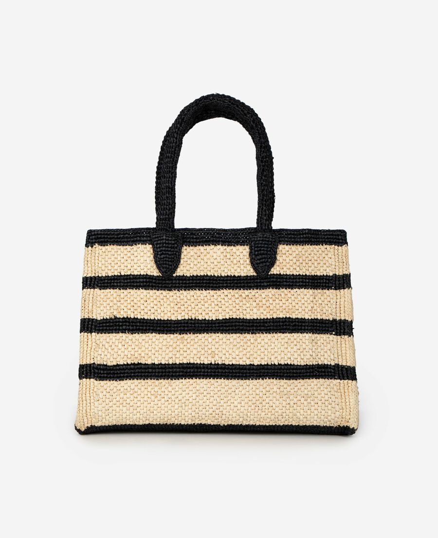 The Kooples WOMEN ECRU BLACK shopping bag in black and ecru raffia