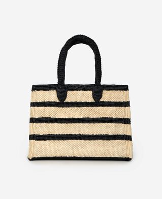 The Kooples WOMEN ECRU BLACK shopping bag in black and ecru raffia