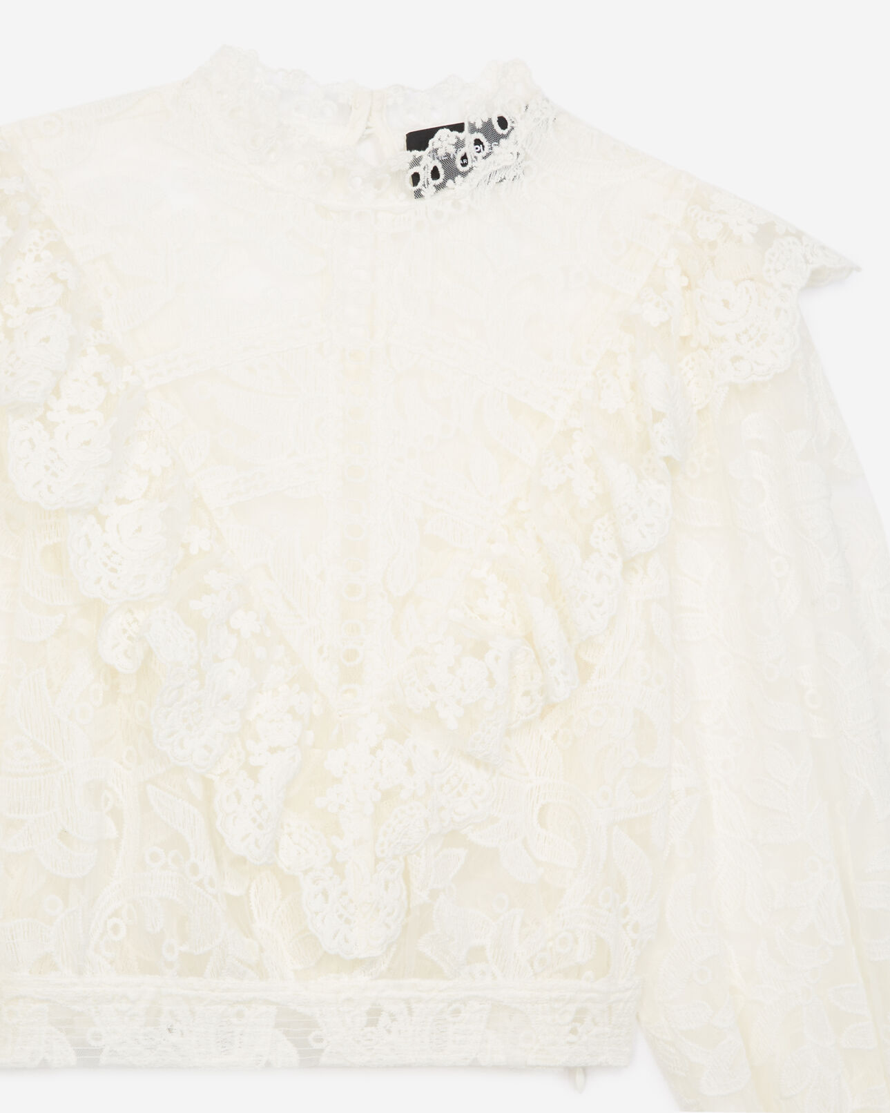 The Kooples DAMEN ECRU ecrufarbenes spitzentop mit plastron-detail