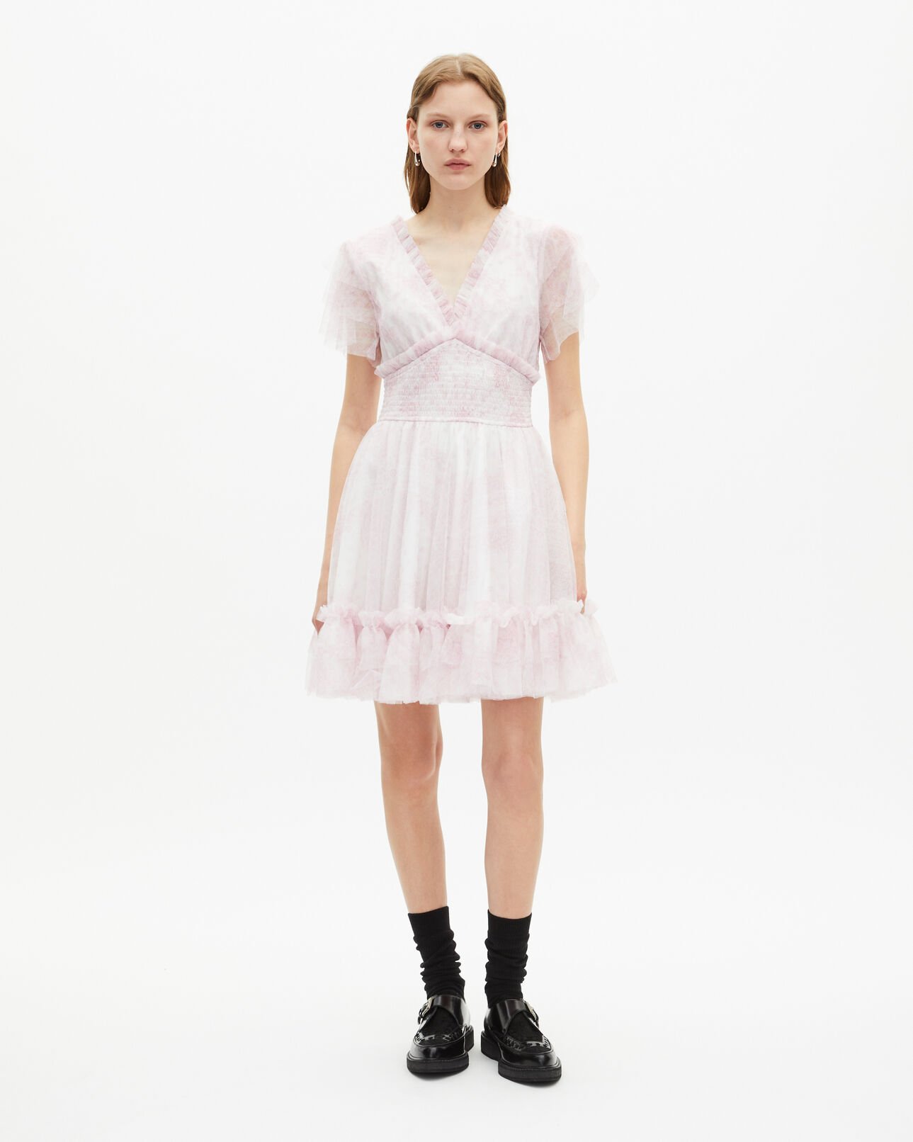 The Kooples MUJER WHITE - PINK vestido corto de tul estampado rosa pálido