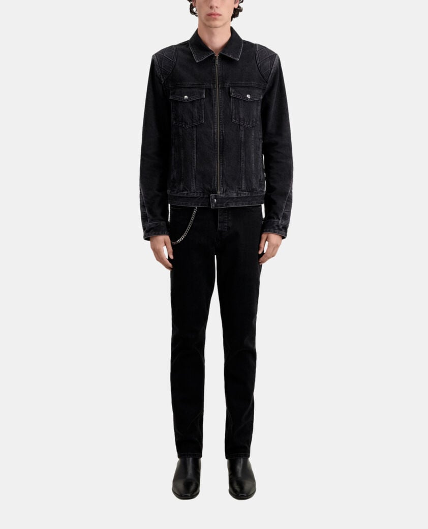 The Kooples HOMME BLACK WASHED blouson biker noir en denim