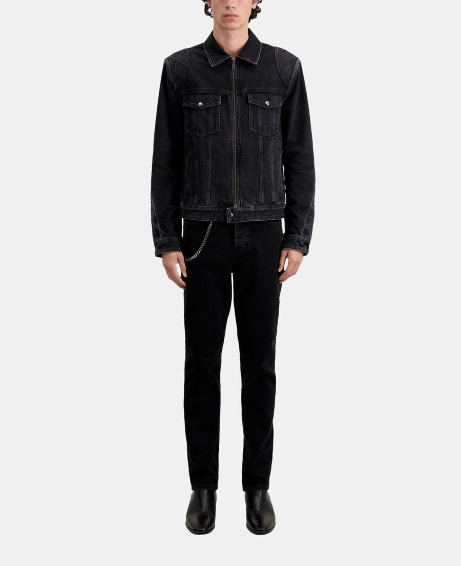The Kooples H BLACK WASHED black denim biker jacket
