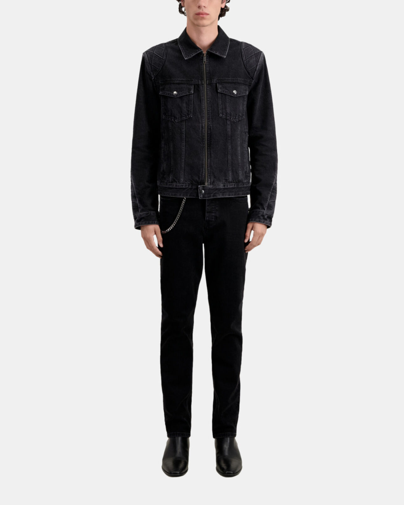 The Kooples HERREN BLACK WASHED schwarze bikerjacke aus denim
