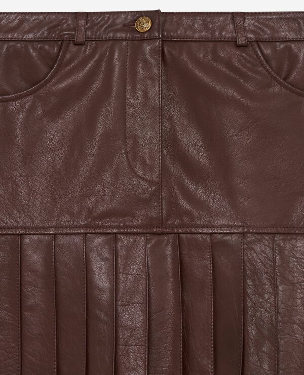 The Kooples FEMME EBENE jupe courte plissée en cuir marron
