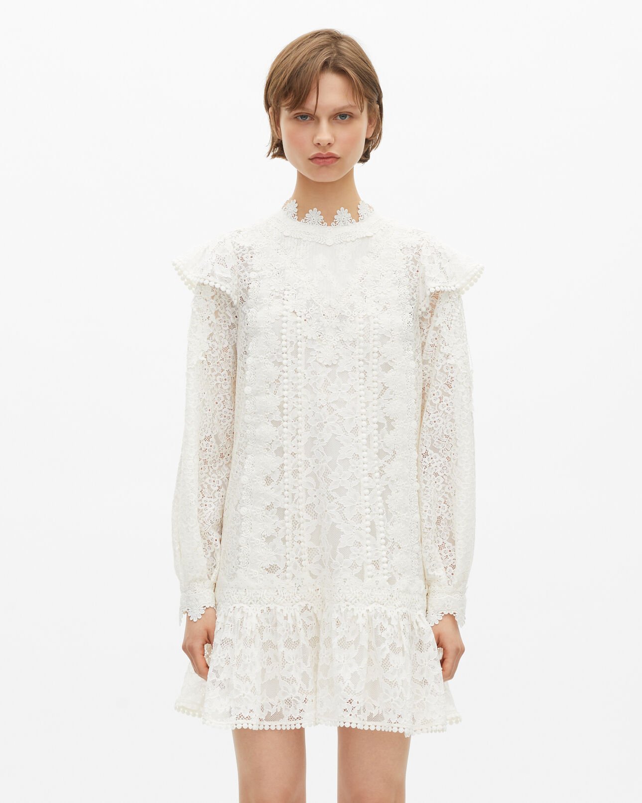 The Kooples WOMEN ECRU short dress in ecru lace