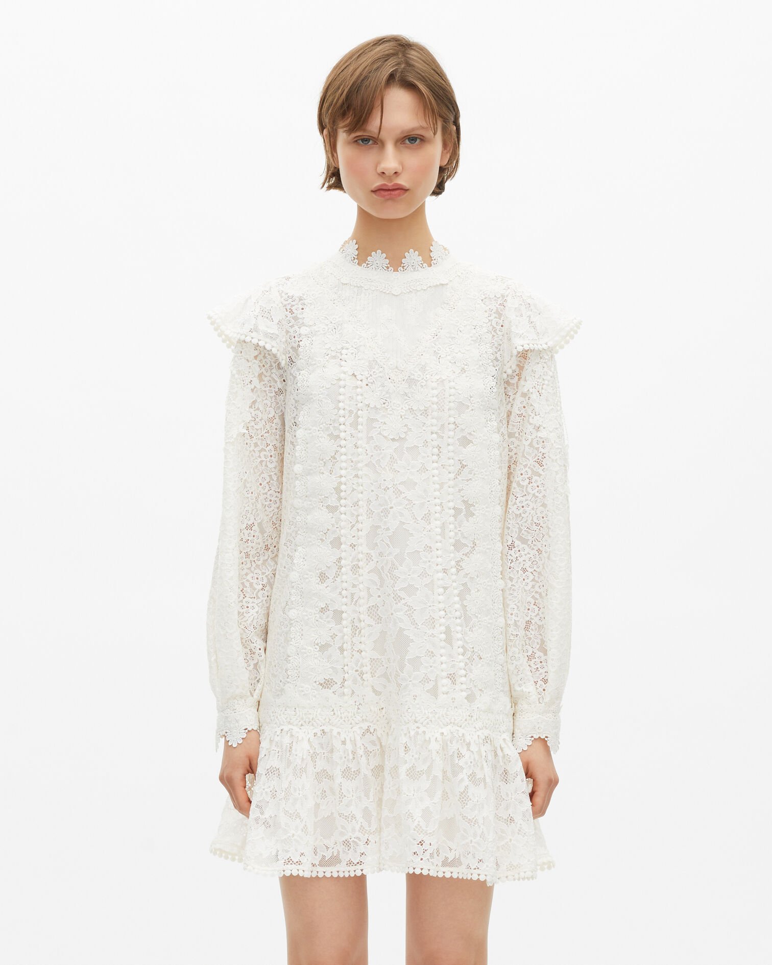 Short dress in ecru lace, ECRU, hi-res image number null
