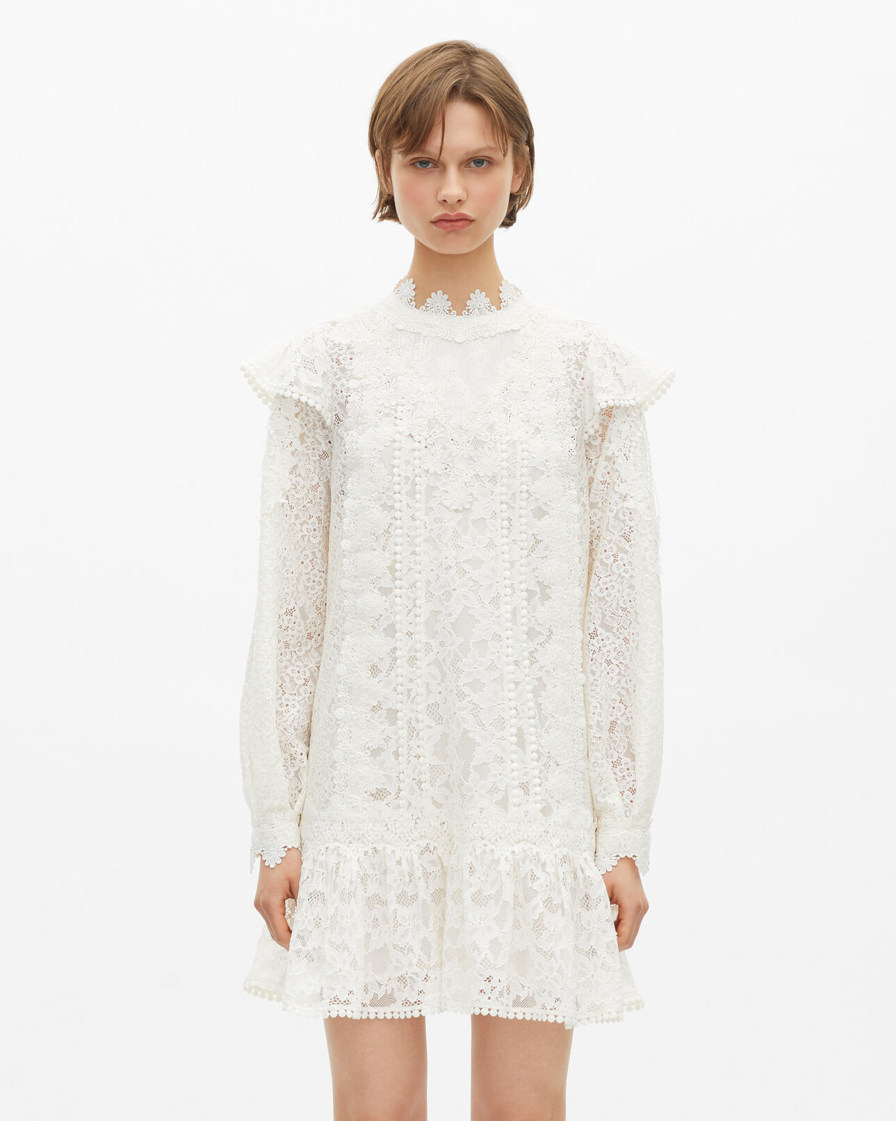 The Kooples DAMEN ECRU kurzes kleid aus ecrufarbener spitze