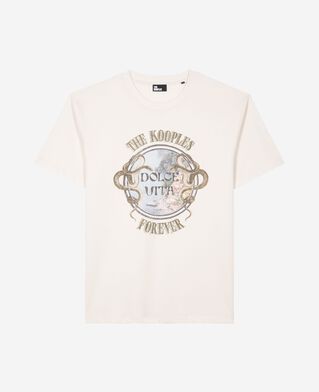 The Kooples H LIGHT BEIGE t-shirt with beige dolce vita screen print
