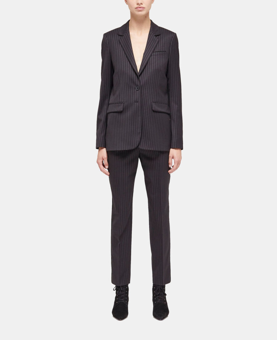 The Kooples WOMEN BLACK GREY striped wool suit jacket