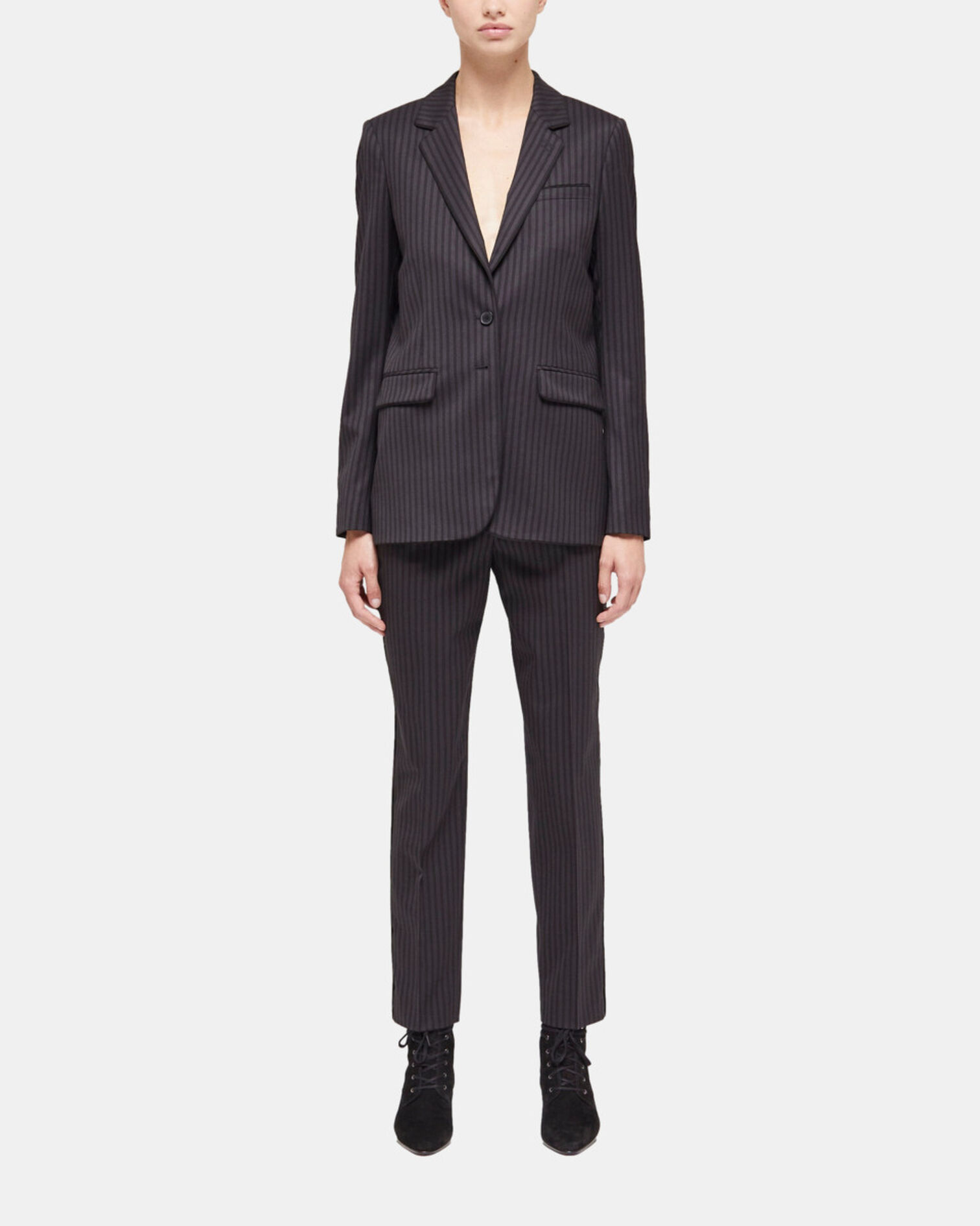Striped wool suit jacket, BLACK GREY, hi-res image number null