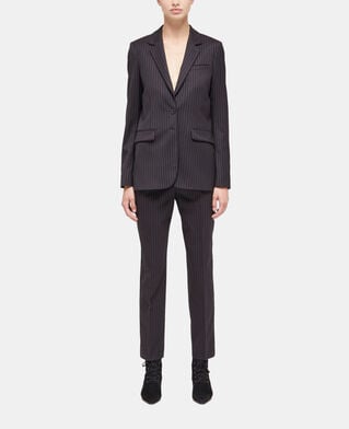 The Kooples WOMEN BLACK GREY striped wool suit jacket