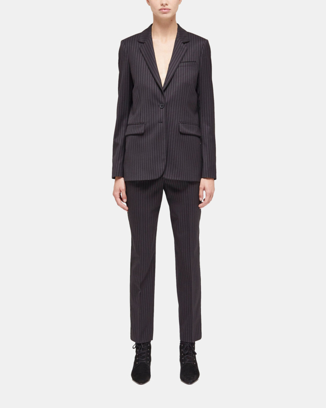 The Kooples FEMME BLACK GREY veste de costume en laine à rayures