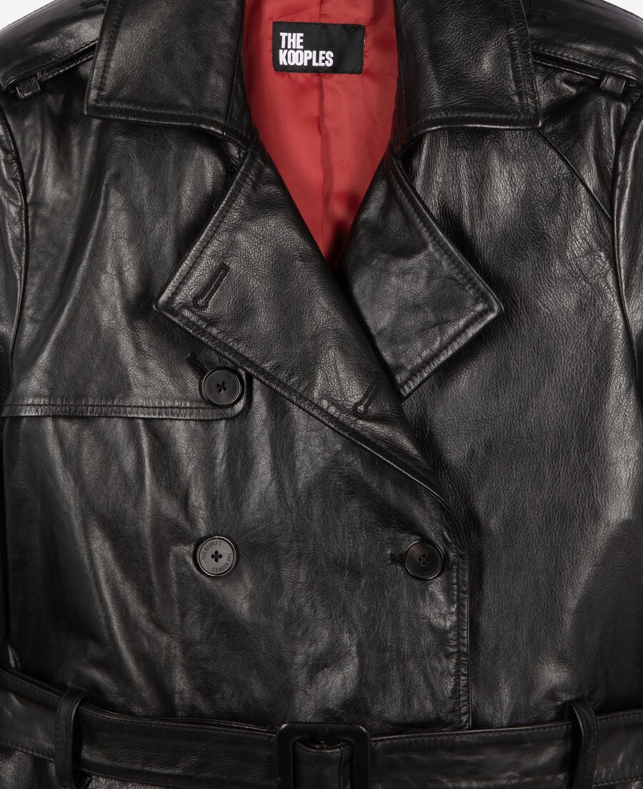 The Kooples FEMME BLACK trench long en cuir noir