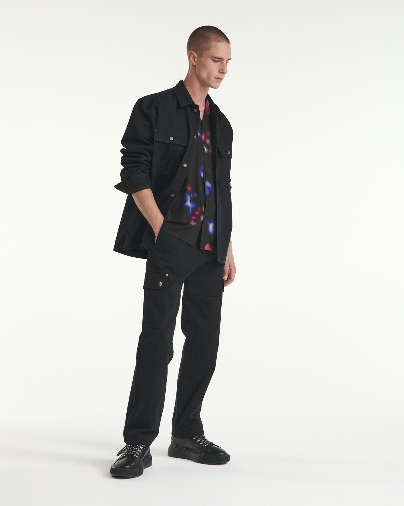 The Kooples MEN BLACK black jean shirt with patch pockets