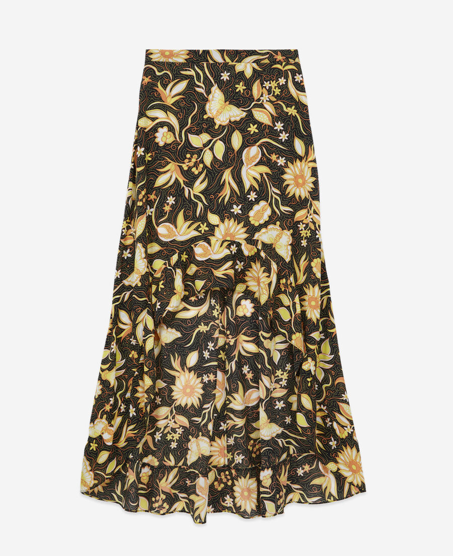 asymmetric floral frilly skirt
