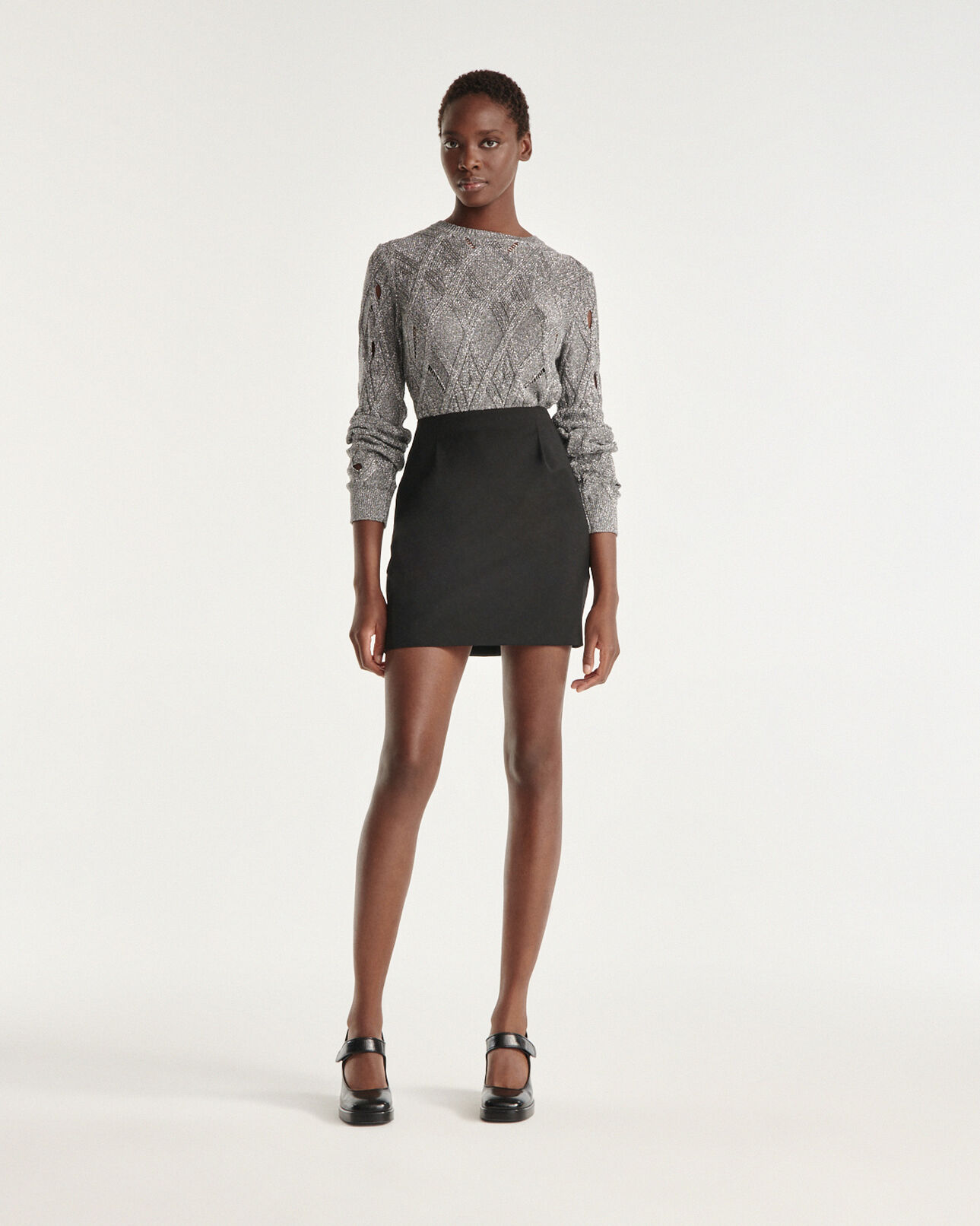 The Kooples WOMEN GREY silver fitted knitted sweater with crew neck