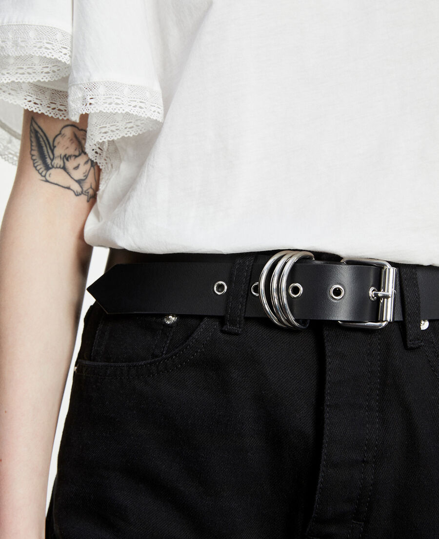 Plain black leather belt with rings The Kooples