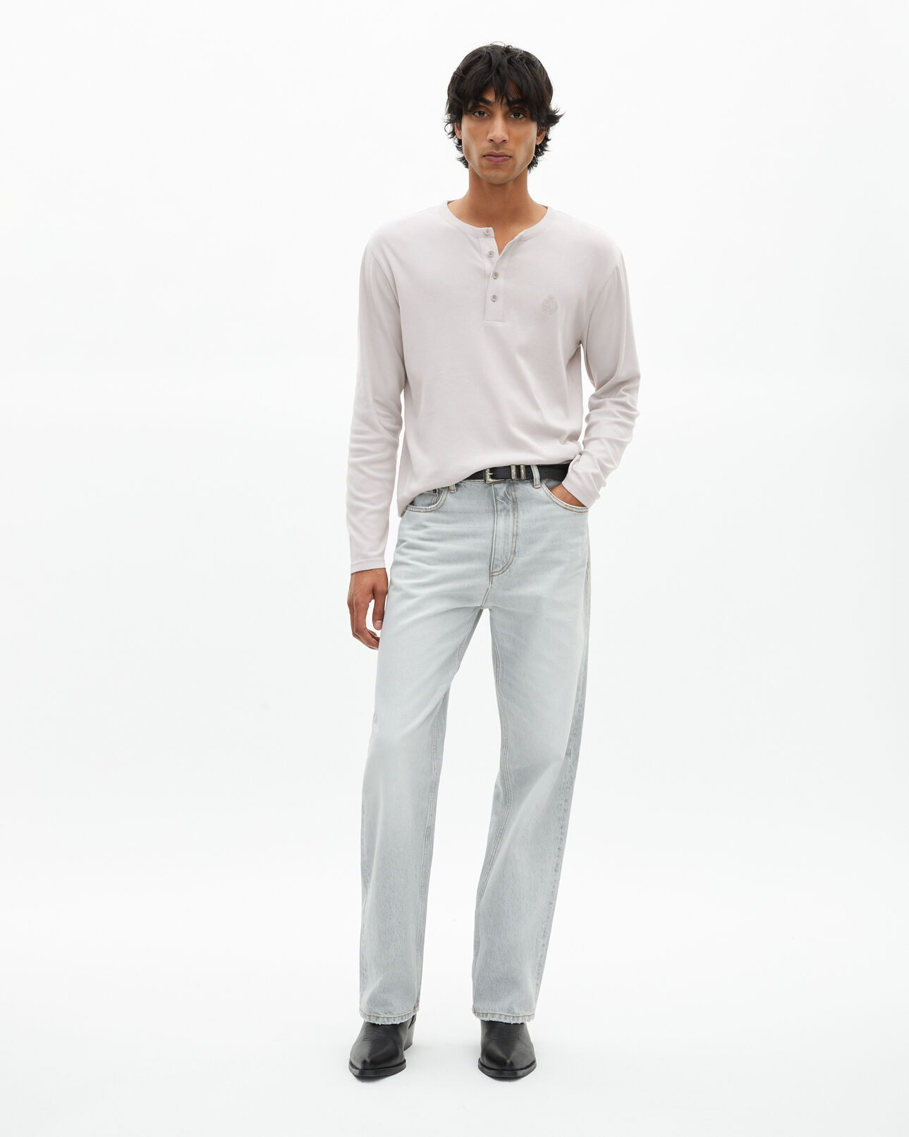 The Kooples MEN LIGHT GREY long-sleeved t-shirt with gray crest