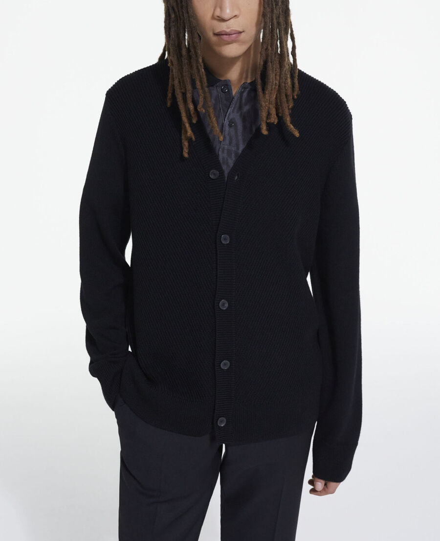 black wool cardigan