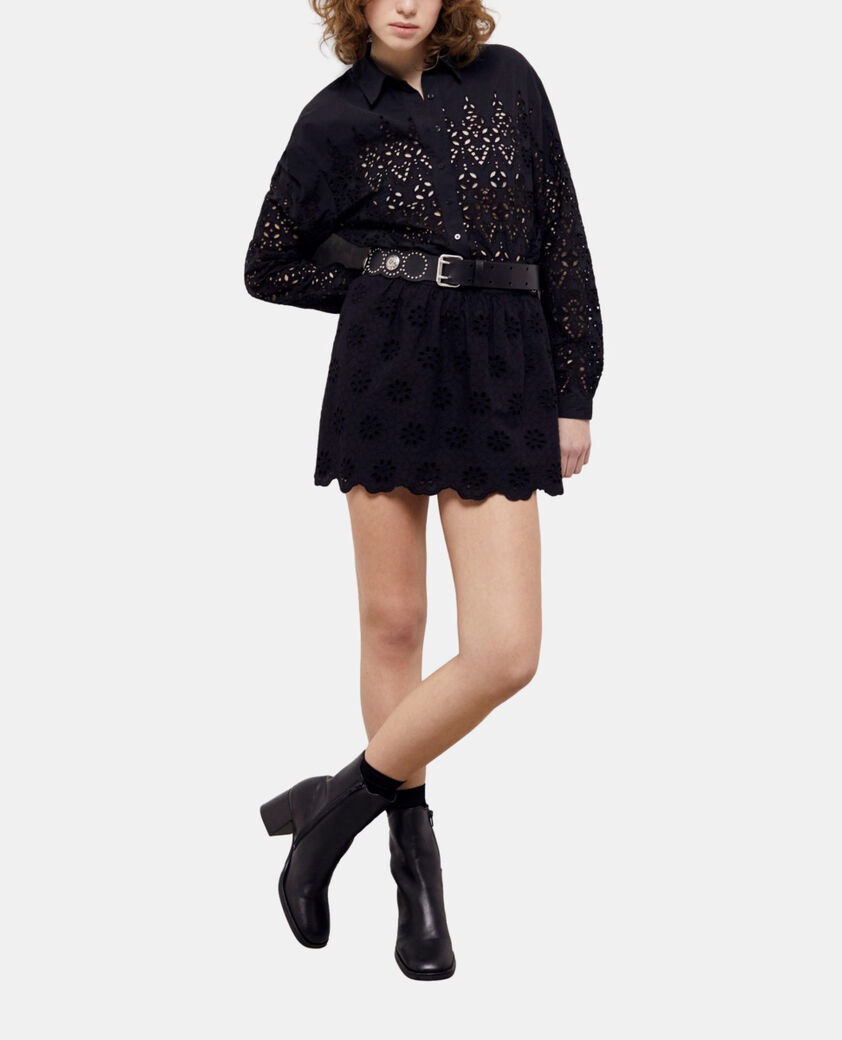 The Kooples FEMME BLACK jupe courte noire en broderie anglaise