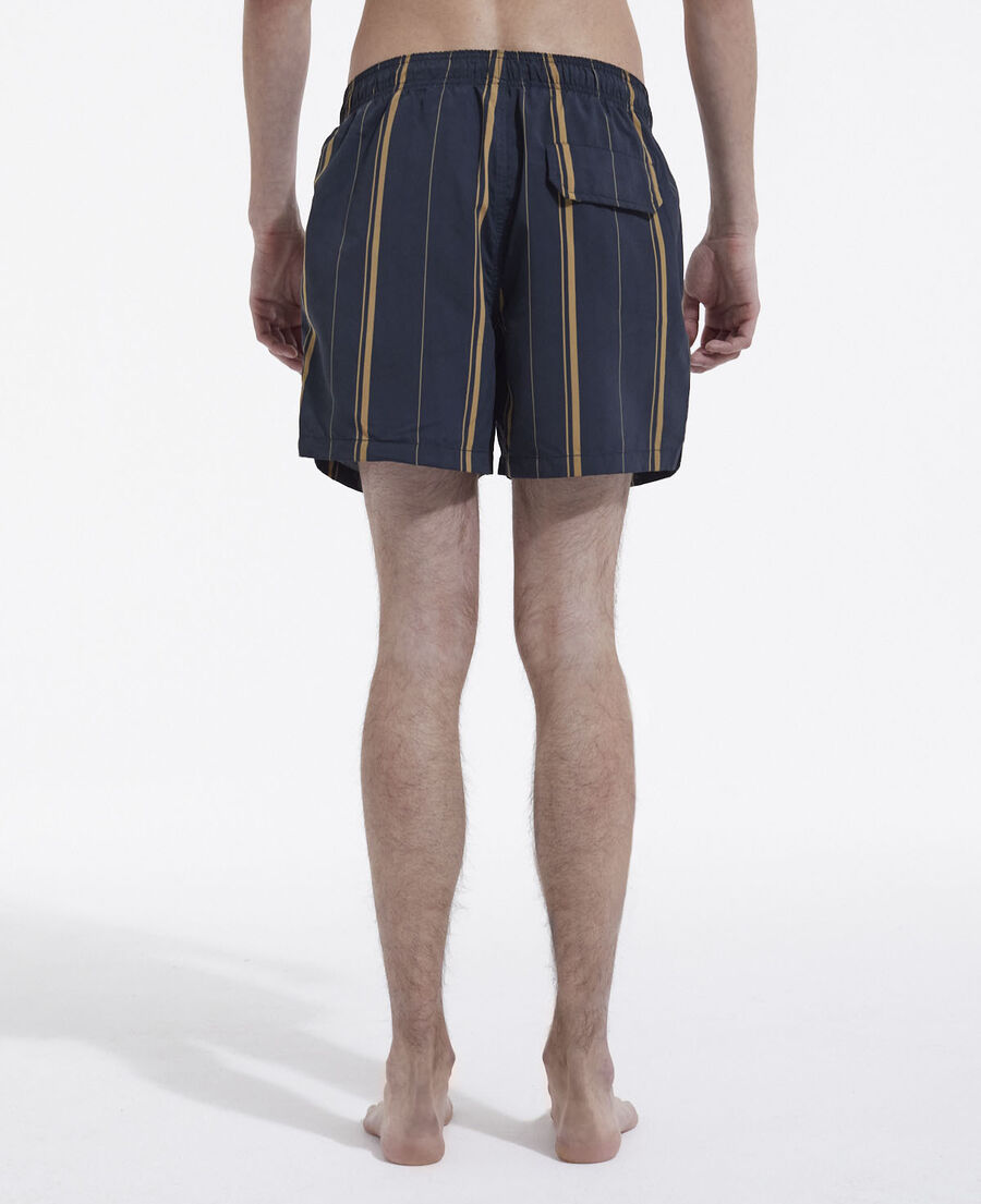navy blue swim shorts with contrasting logo