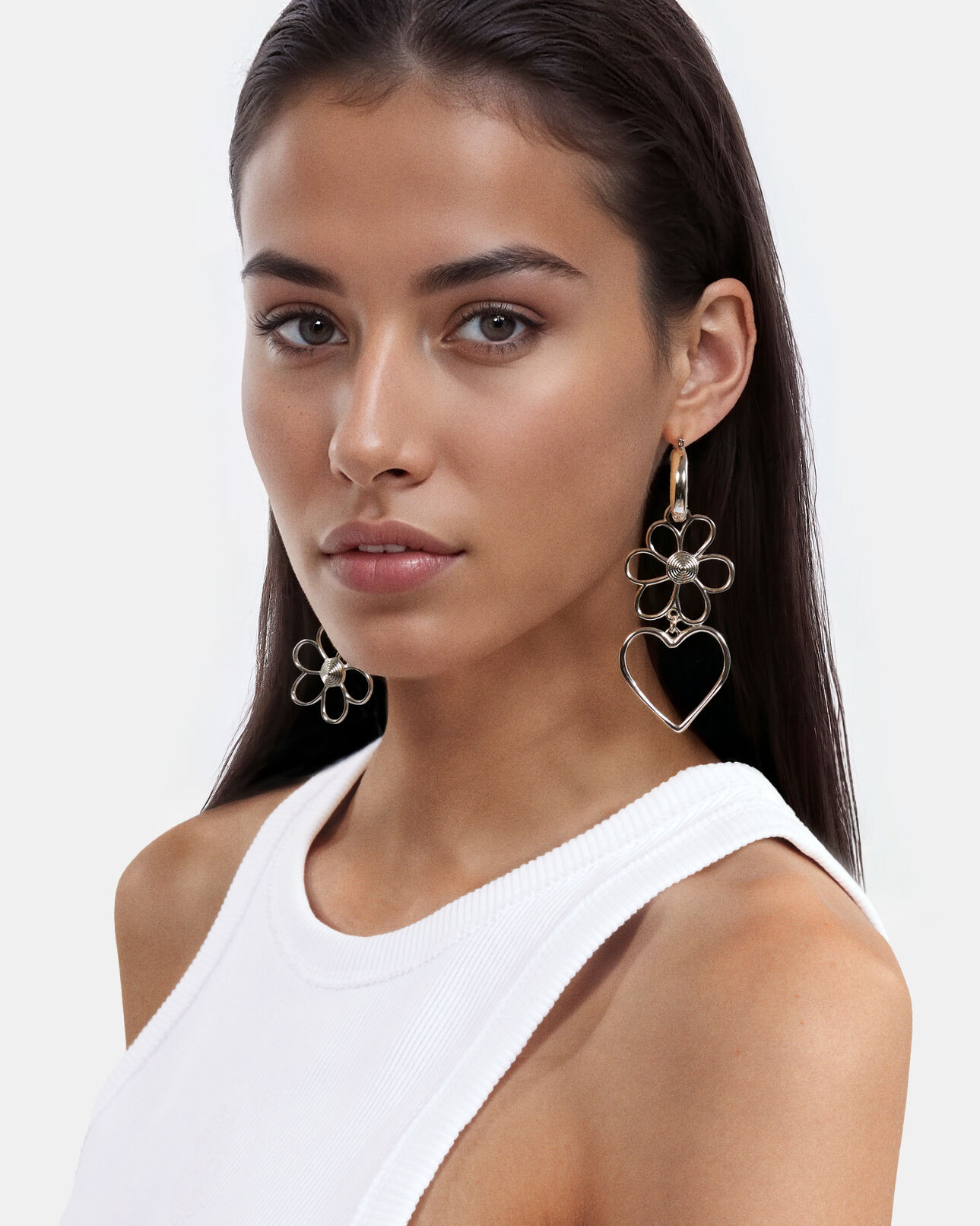The Kooples DAMEN SILVER silberne herz- und blumenohrringe