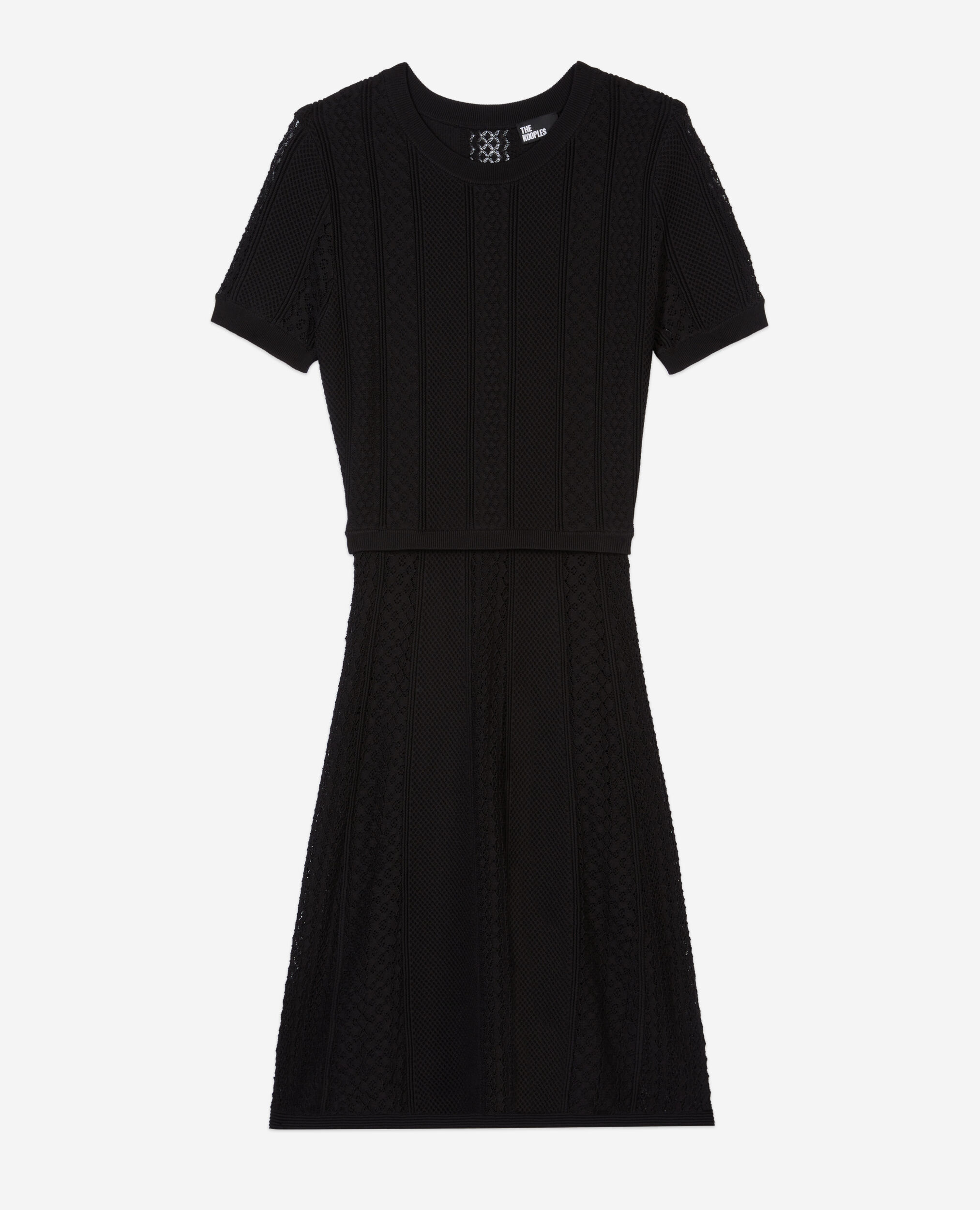 Short black openwork knit dress, BLACK, hi-res image number null