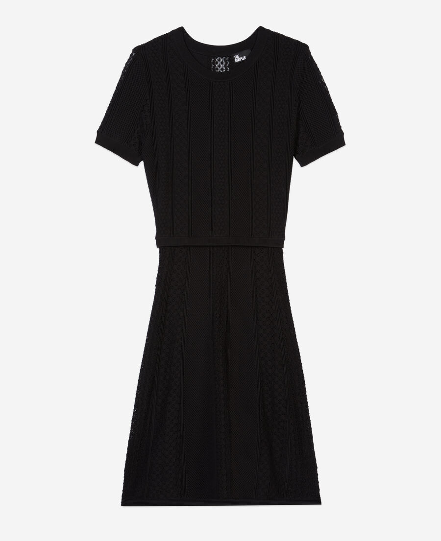 short black openwork knit dress