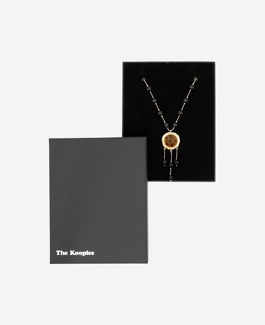 The Kooples DAMEN GOLD perlenkette mit schwarzem anhänger
