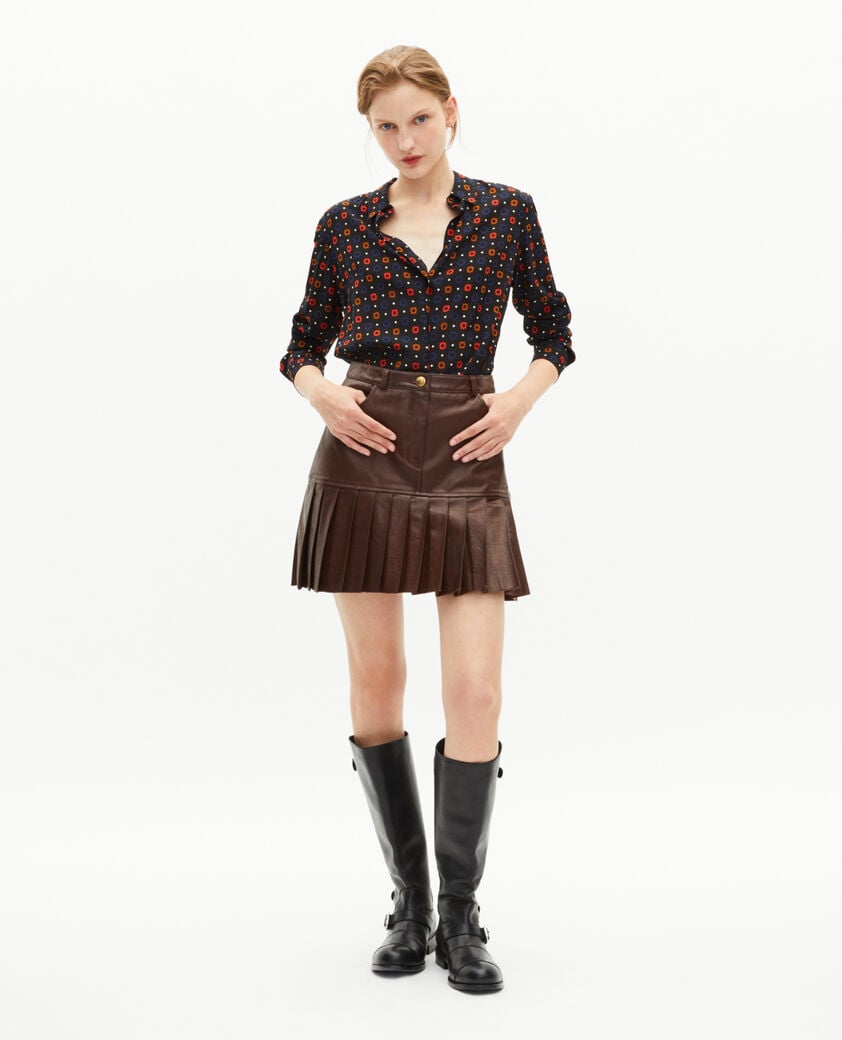 The Kooples FEMME EBENE jupe courte plissée en cuir marron