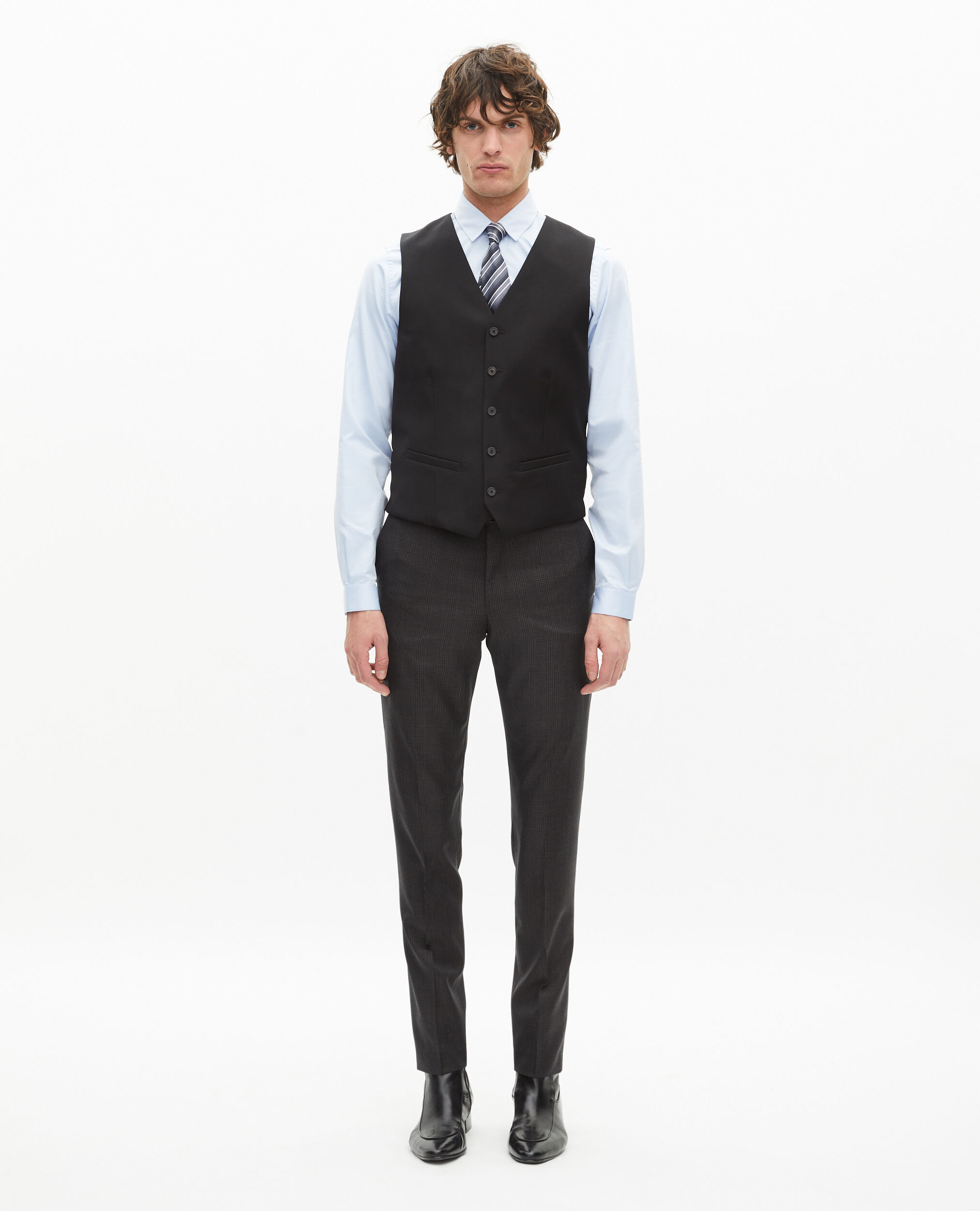 Black suit vest in wool tailored cut, BLACK, hi-res image number null