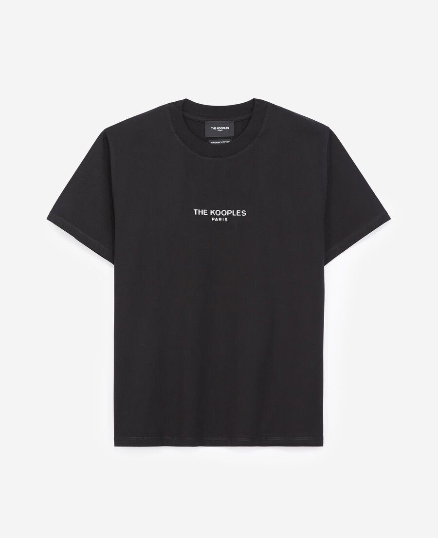 black cotton t-shirt with silver logo