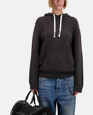 The Kooples F BLACK WASHED black cotton and wool hooded sweater