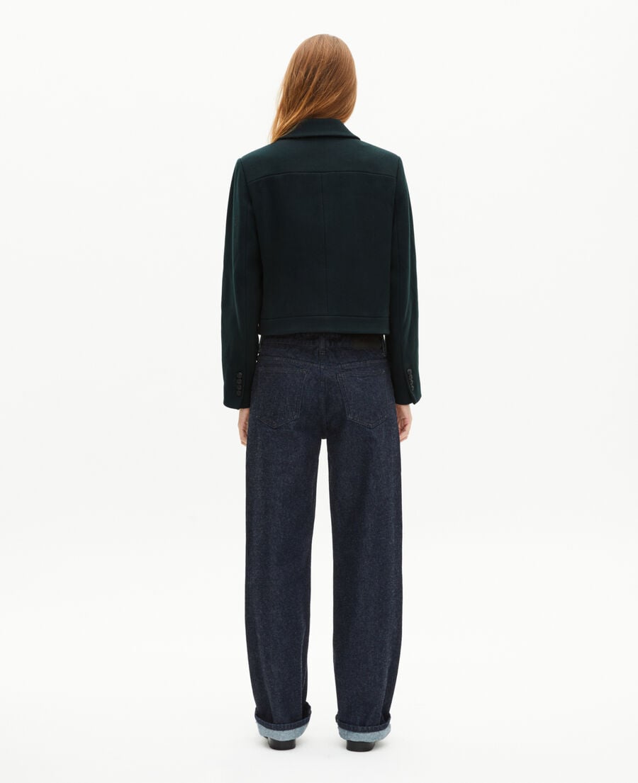 The Kooples WOMEN BOTTLE GREEN dark green wool short jacket