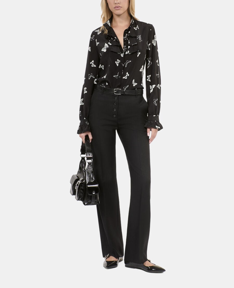 The Kooples WOMEN BLACK WHITE butterfly print silk shirt