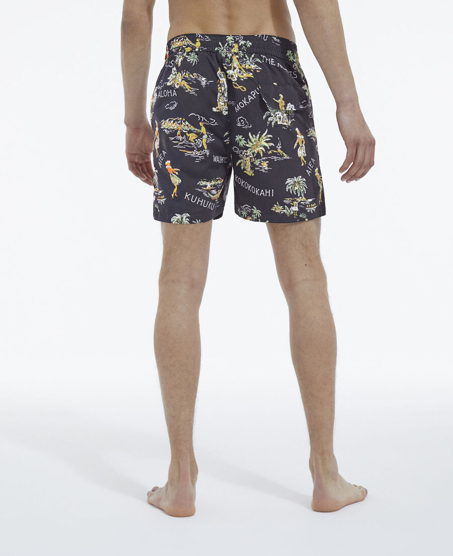 The Kooples H BLACK black swim shorts with hawaiian print