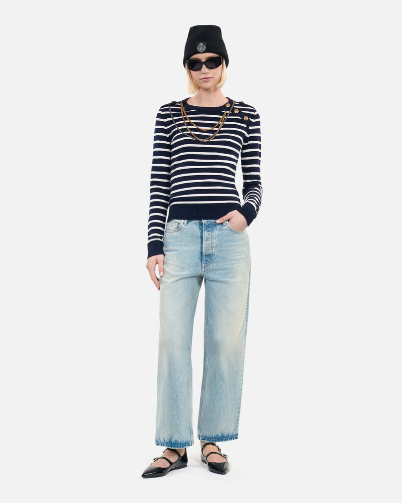 The Kooples FEMME WHITE / BLUE pull en laine à rayures