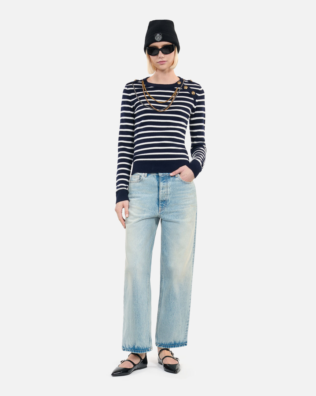 The Kooples MUJER WHITE / BLUE jersey lana rayas
