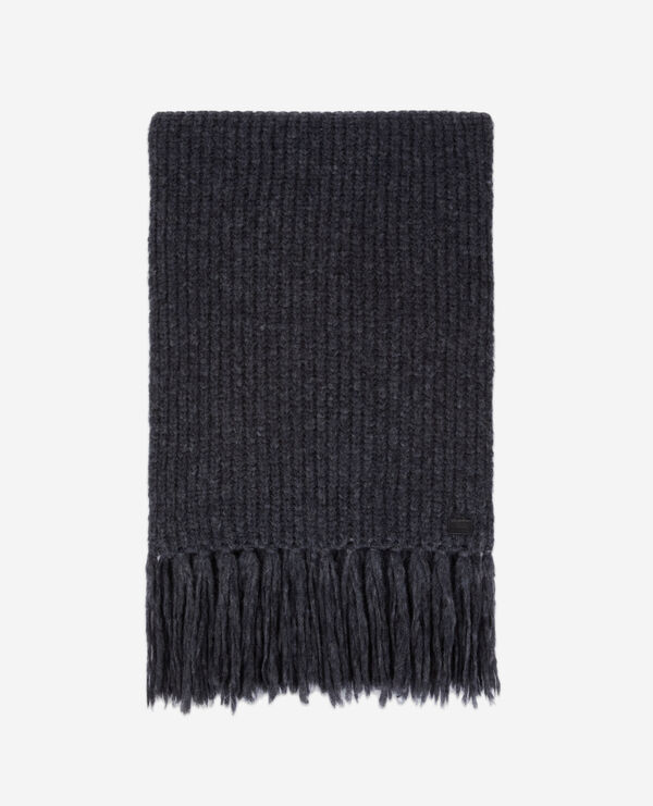grey ribbed wool-blend scarf