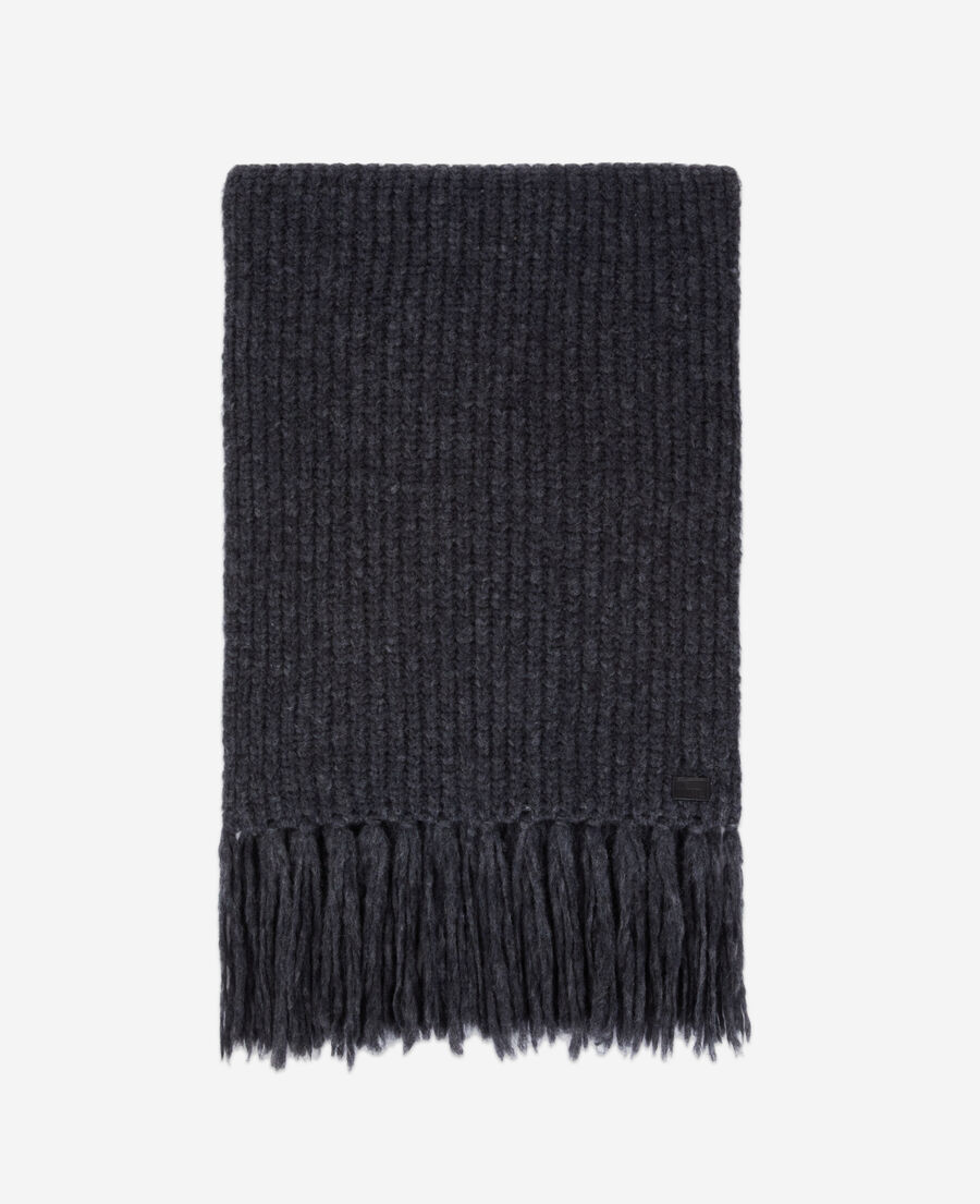 grey ribbed wool-blend scarf