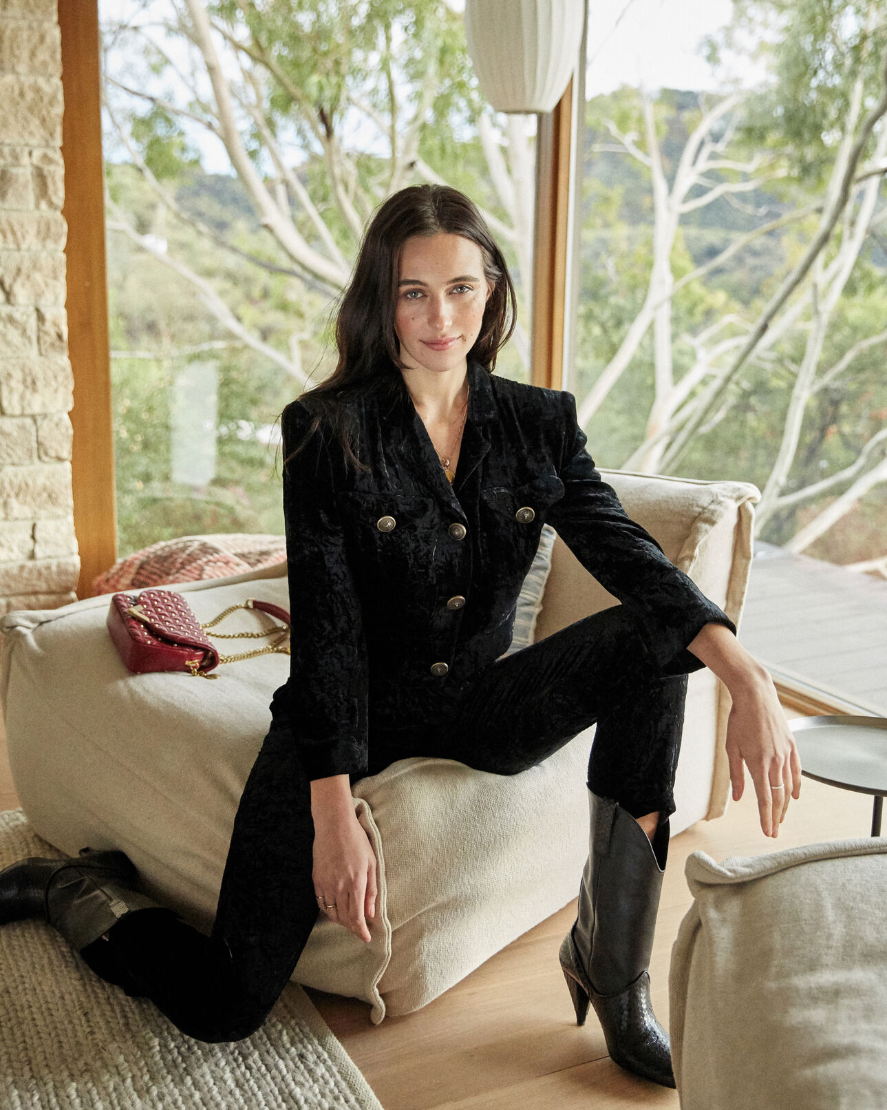 The Kooples WOMEN BLACK floaty crushed velvet trousers