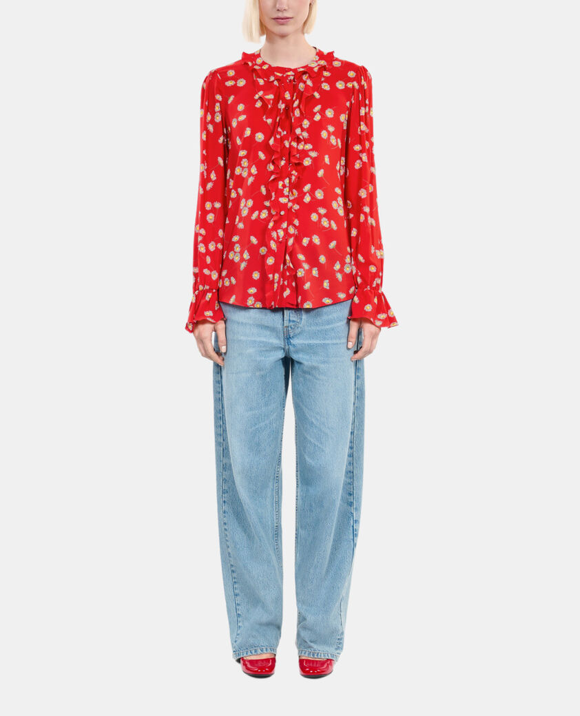 The Kooples FEMME RED / WHITE chemise à imprimé fleuri avec volants