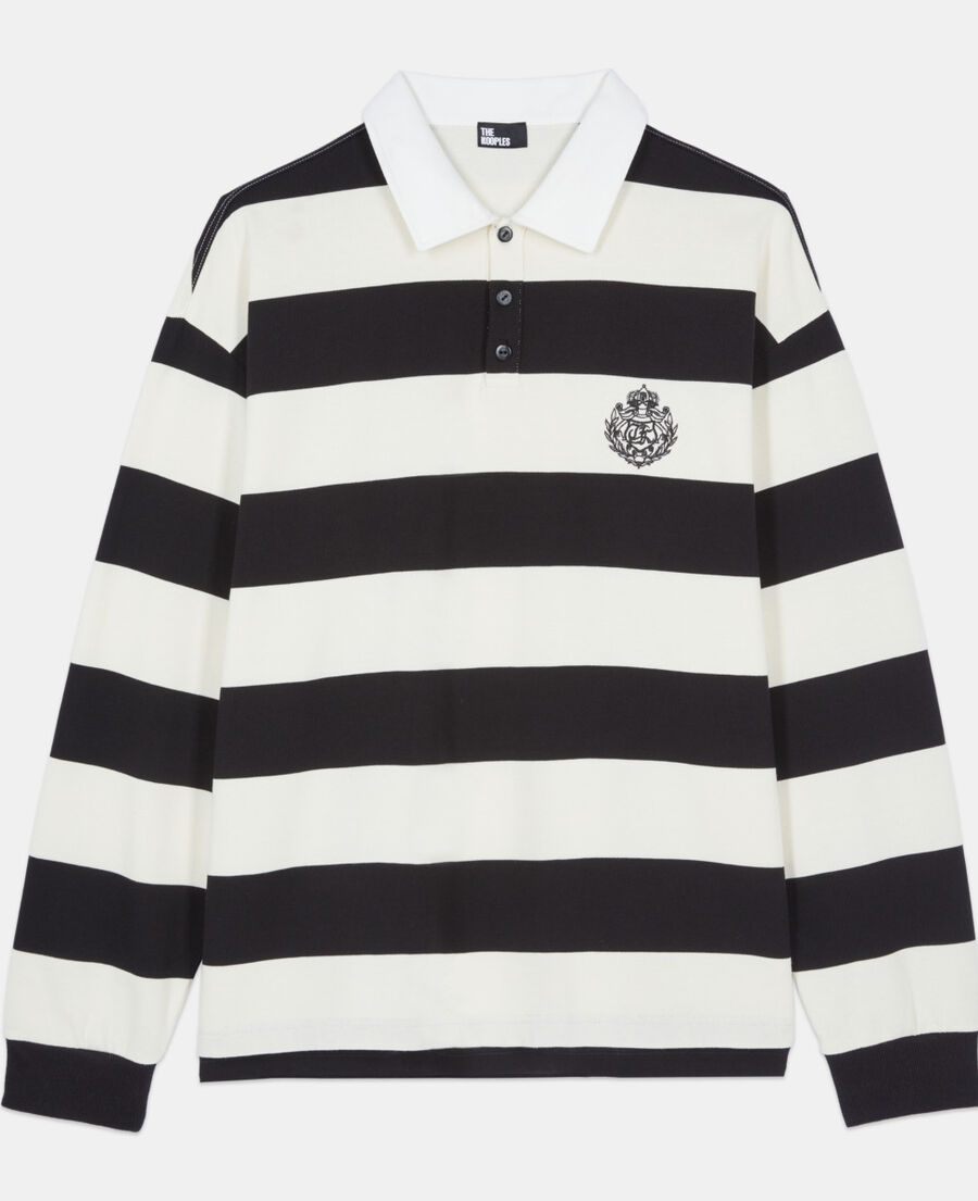 The Kooples H BLACK / WHITE long-sleeved black and white striped polo t-shirt