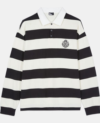 The Kooples H BLACK / WHITE long-sleeved black and white striped polo t-shirt