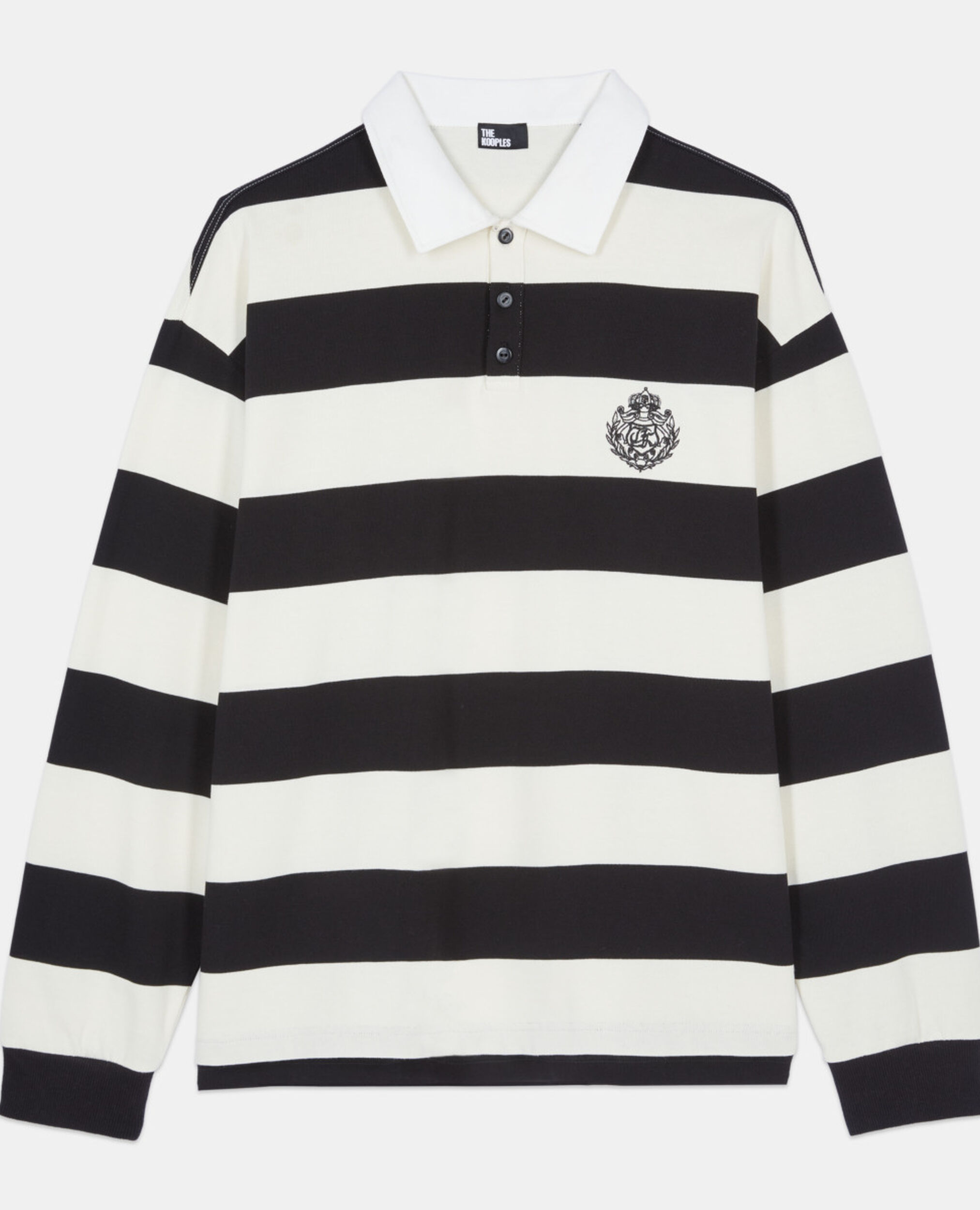 Long-sleeved black and white striped polo t-shirt, BLACK / WHITE, hi-res image number null