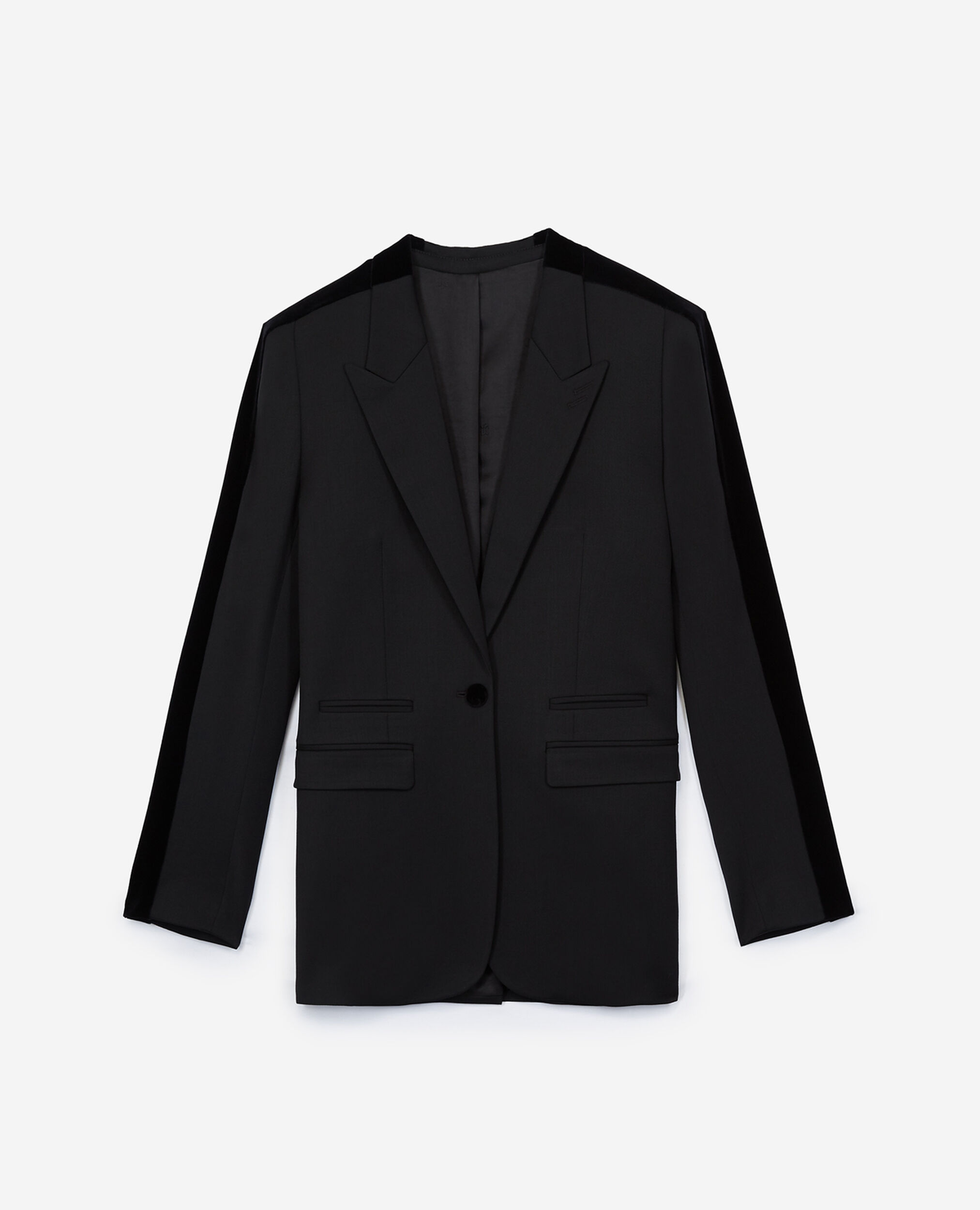 Black suit jacket with velvet trims, BLACK, hi-res image number null